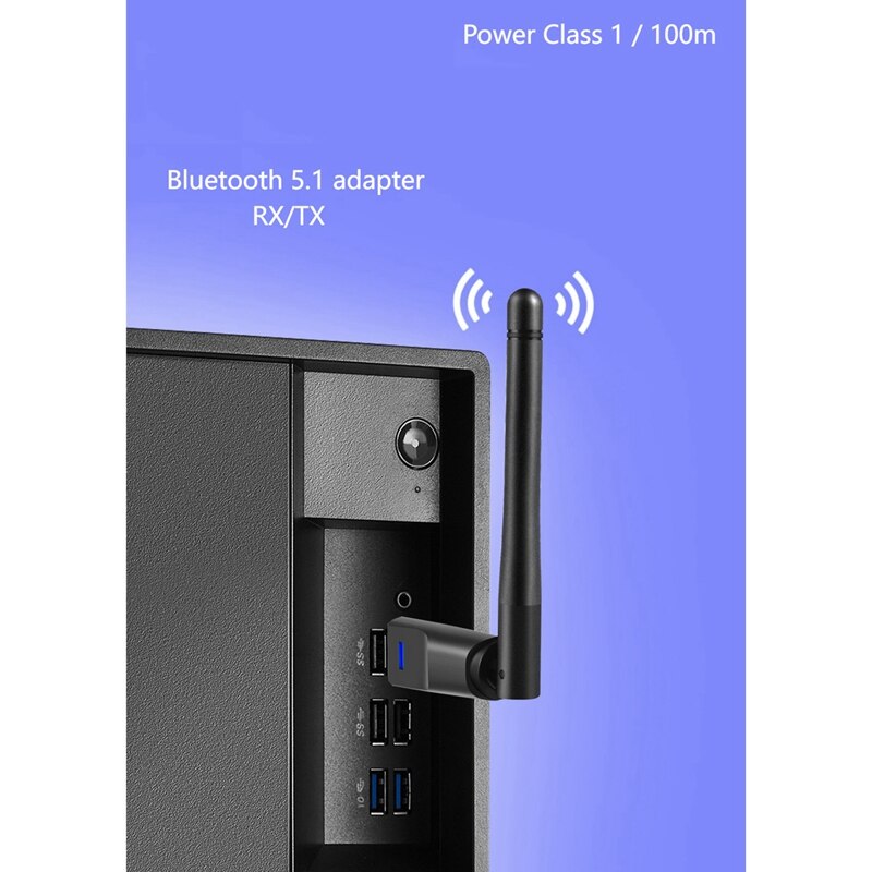 Power Class 1 Bluetooth Adapter,Bluetooth Receiver Transmitter,Driver-Free For Win8 Or Above,Transmission Distance 100 M. 