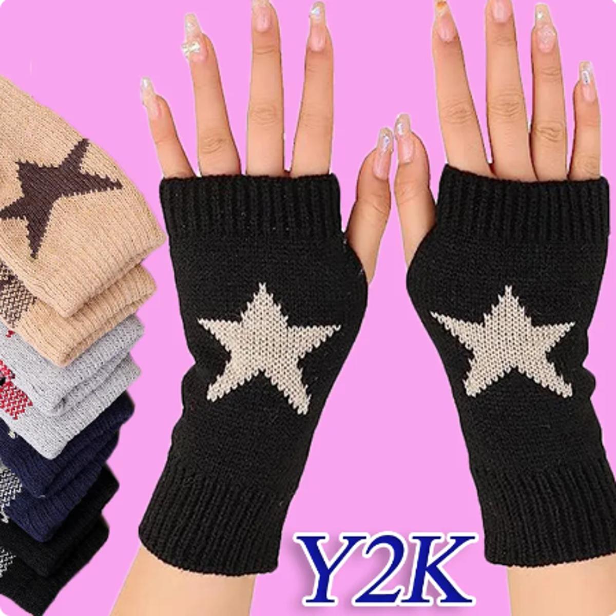 Therian Gloves 6 Pairs Y2K Star Fingerless Gloves - Knitted Wrist Warmers With Thumb Holes In 6 Colors Arm Warmers For Girls