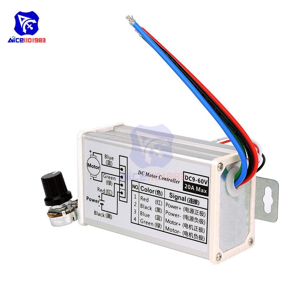 【happy one】DC 9-60V 20A 12V 24V 60V PWM DC Motor Stepless Speed Controller Pulse Width Modulator Motor Speed 100KΩ Rotary Potentiometer. 