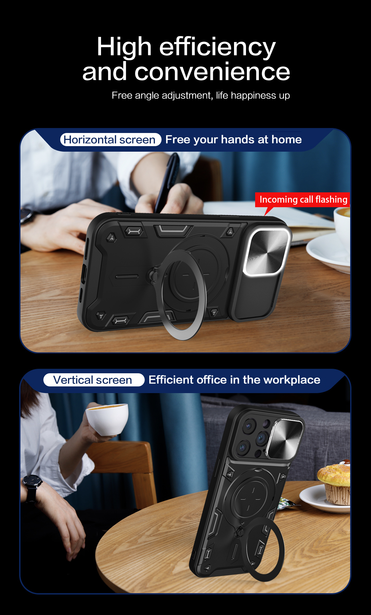 Lenuo Case For Apple iPhone 15 Pro Max Cover Camera Protection With Circular Support Black Cover. 