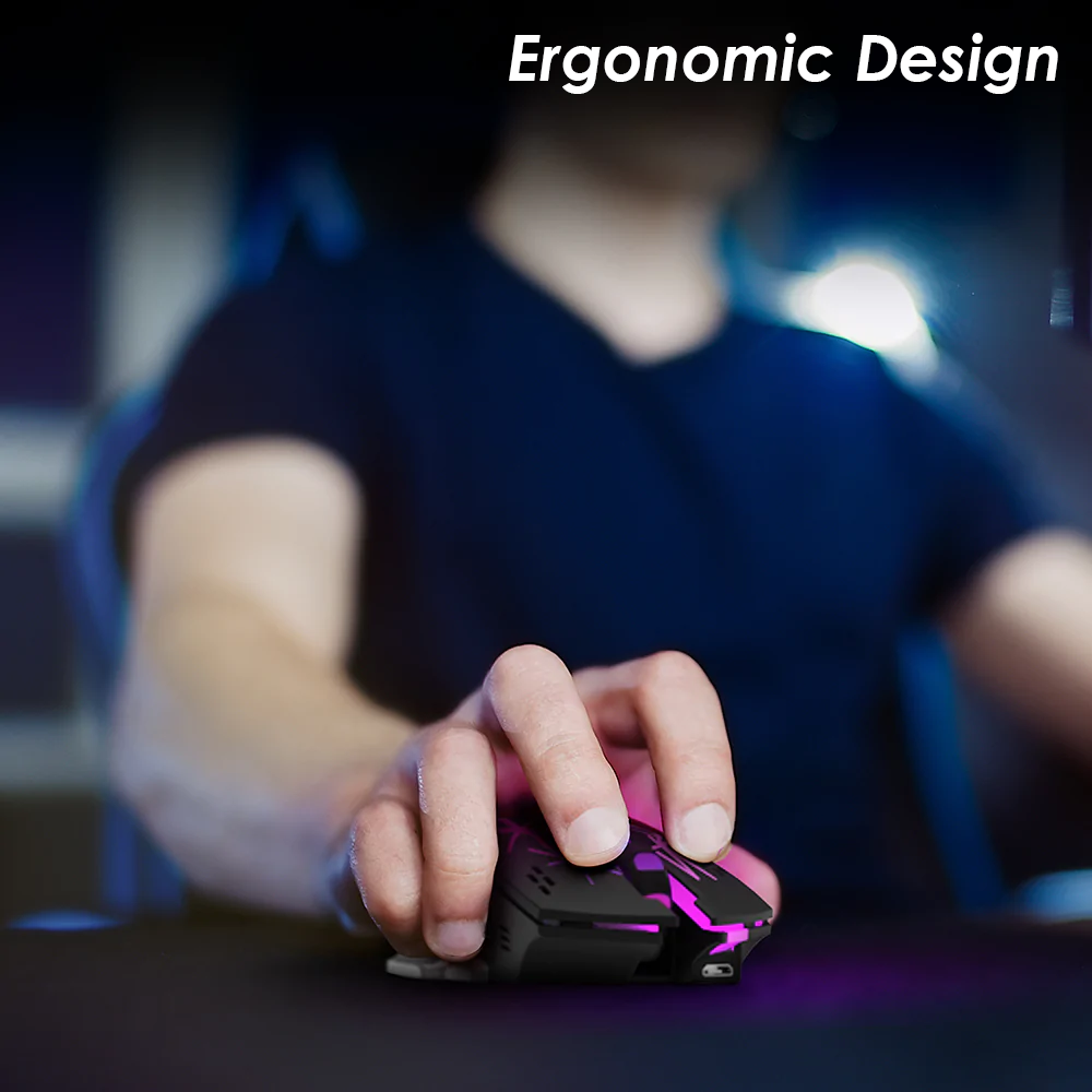 Wireless Rechargeable RGB Gaming Mouse - TWolf Q13 Star Black Mouse with RGB Lighting - Offers Adjustable DPI for Precision Gaming. 