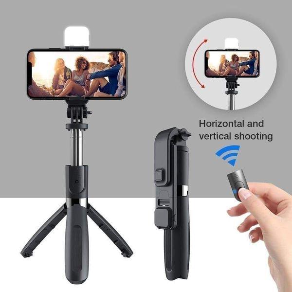 Selfie Stick with Light Tripod Stand 104 cm/41 inch Bluetooth Extandable Selfie Stick Tripod Rechargeable Dimmable Fill Light for Youtube Vlog Live Streaming Holder Compatible for Gopro,Black