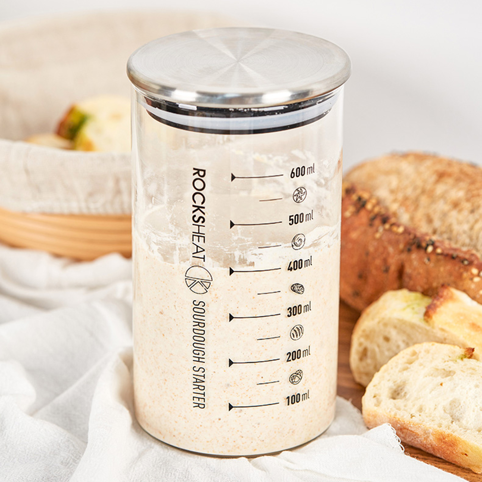 Baking Tools Transparent Sourdough Fermentation Jar with Scale Airtight Container for Starter Wide Mouth with Leakproof Lid Home Fermenter. 