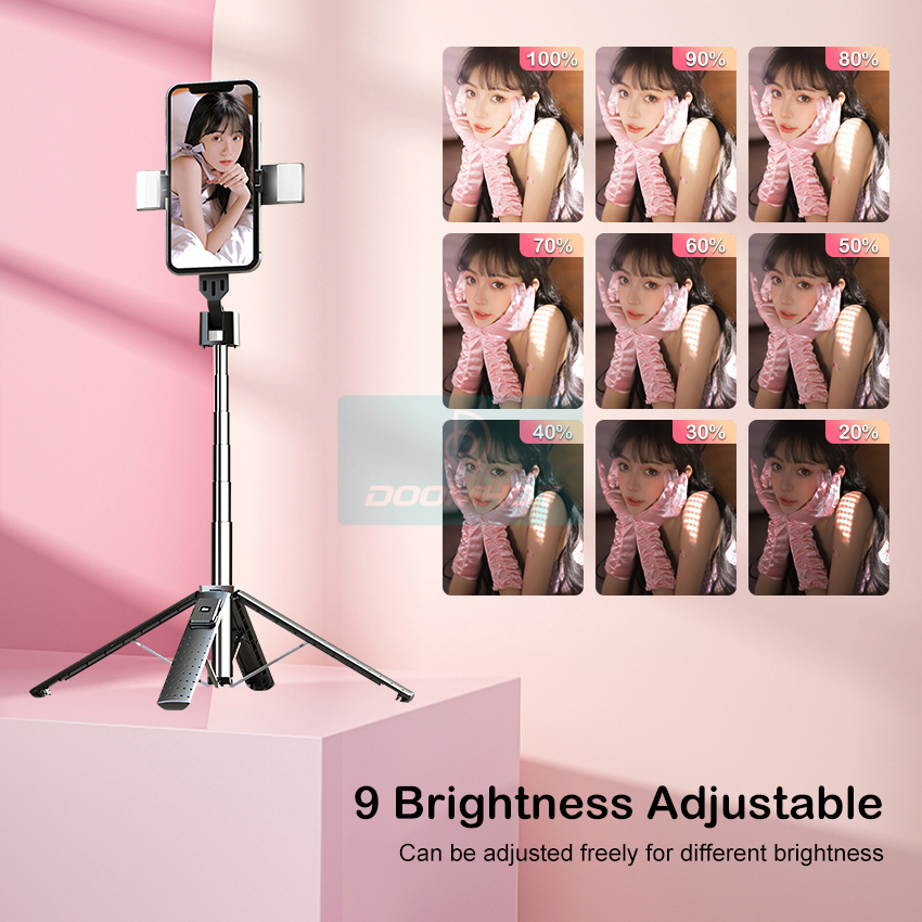 DoomHot P04 Bluetooth Selfie Stick Stretchable Holder Portable 3 Colors LED Fill Light Anti-Shake Stabilizer Adjust 360°Rotating Stand Holder Self-Timer Artifact Rod. 