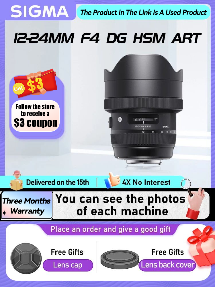 Sigma 12-24mm F4 DG HSM Art 12-24mm F4.5-5.6 II Full Frame Wide Angle Zoom Digital SLR Camera Lens for Canon Nikon 12 24 4（Used）