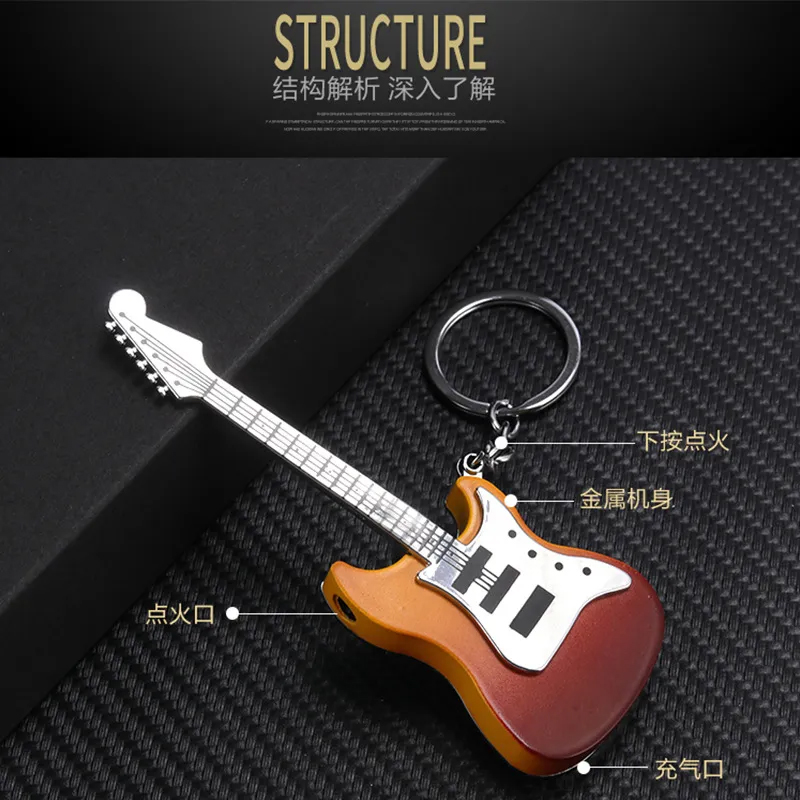 Novelty Guitar Lighter: Mini Metal Torch with Striking Guitar Design - Perfect Men's Gift for Windproof and Butane-Powered Convenience. 