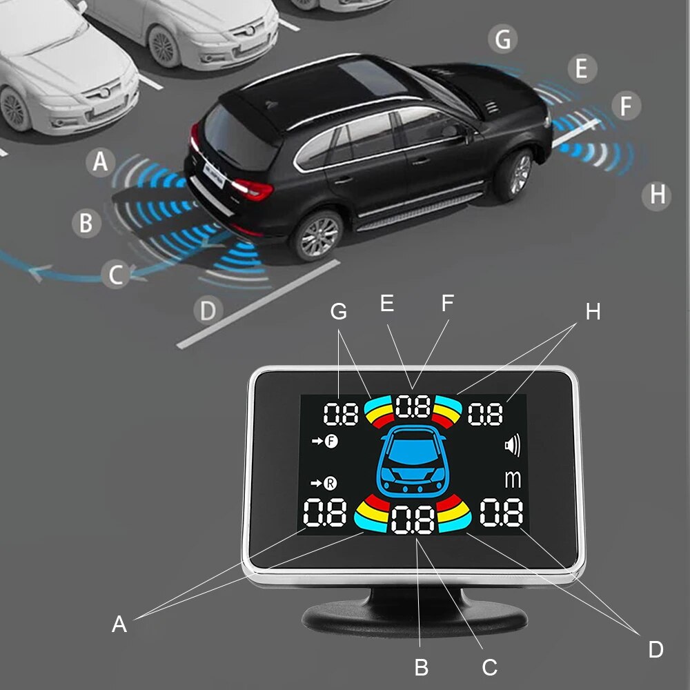8 sensors Grey-12V PDC Car Parking Sensors 8pcs Set Parktronic Distance Control Buzzer Alarm System LED Display Reversing Auto Radar Monitor. 