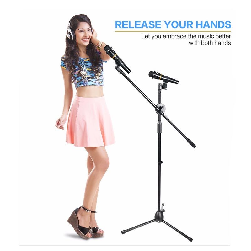 Adjustable Microphone Stand - Dual Microphone Holder for Floor or Standing Use. 