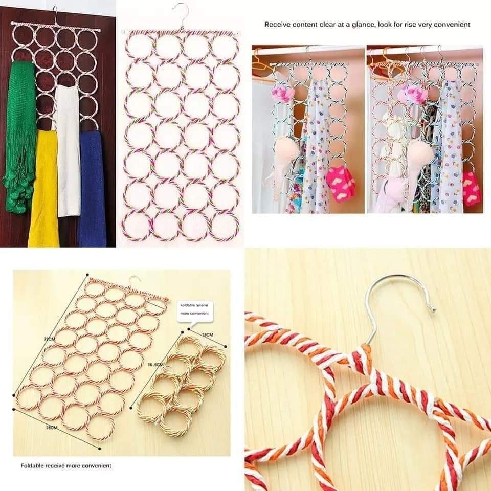 Multipurpose Foldable 28 Slots Ring Holder Hanger for Hijab, Scarf, Tie