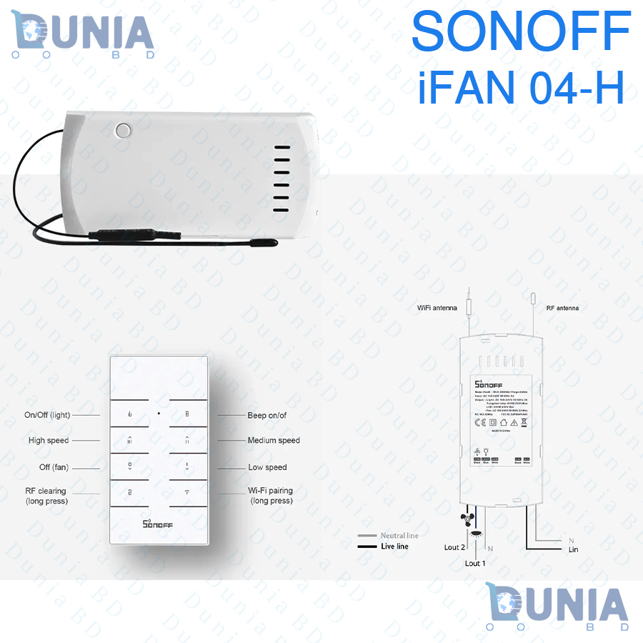 SONOFF iFan04-H Wifi Smart Fan Light Controller 433 Mhz Remote Control 220-240V Smart Home Switch Work with Alexa Google Home. 