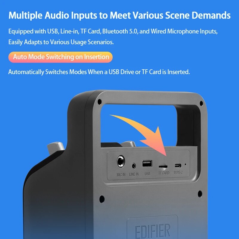 Edifier PP205 Outdoor Portable Bluetooth Speaker Line In USB TF Card Inputs 8 Hours Playback Support Wird Mic Karaoke Speaker. 