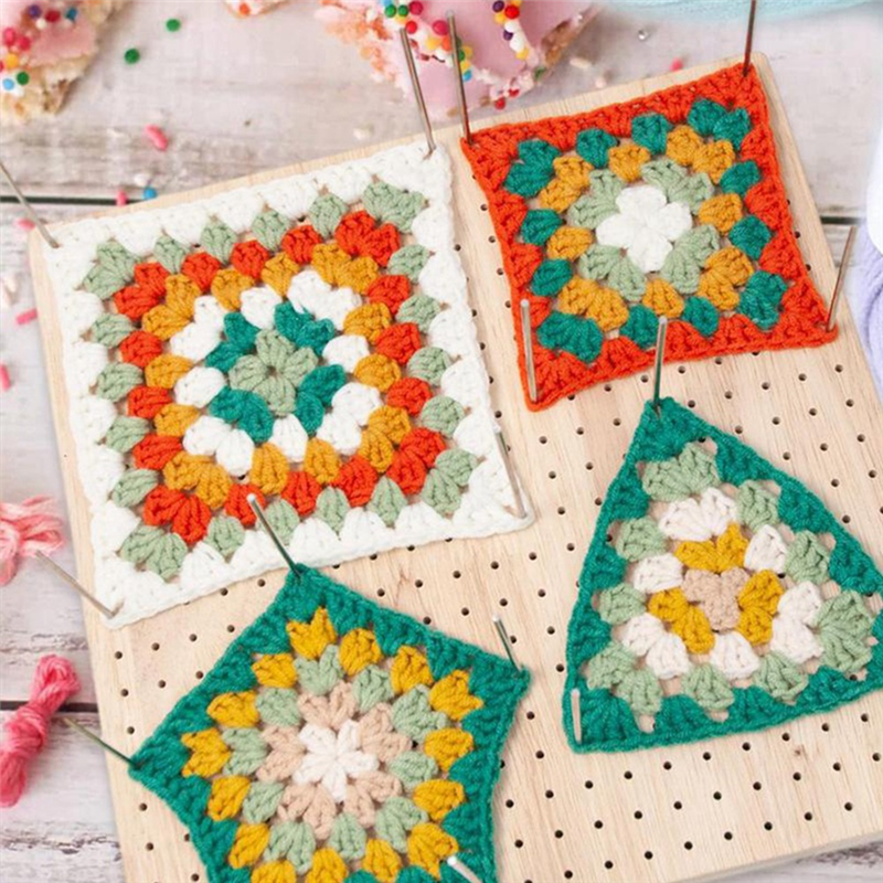 Wooden Blocking Board Square Crochet Board Crafting Part with Small Holes Blocking Mat Blocking Board for Knitting Crochet. 