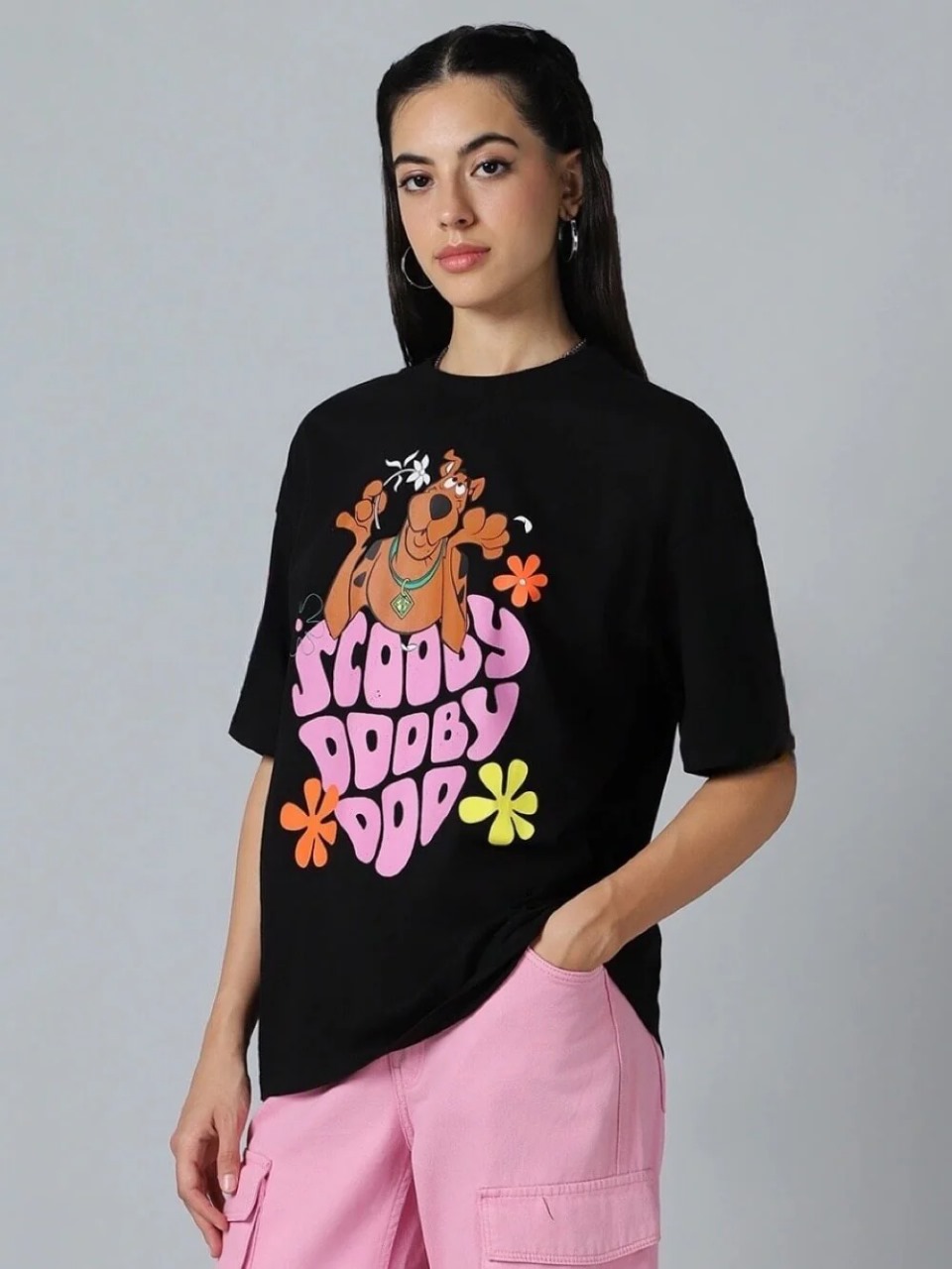 Womens Drop Shoulder Tee Scooby Dooby Doo Dog Printed Cheap Price Premium Quality