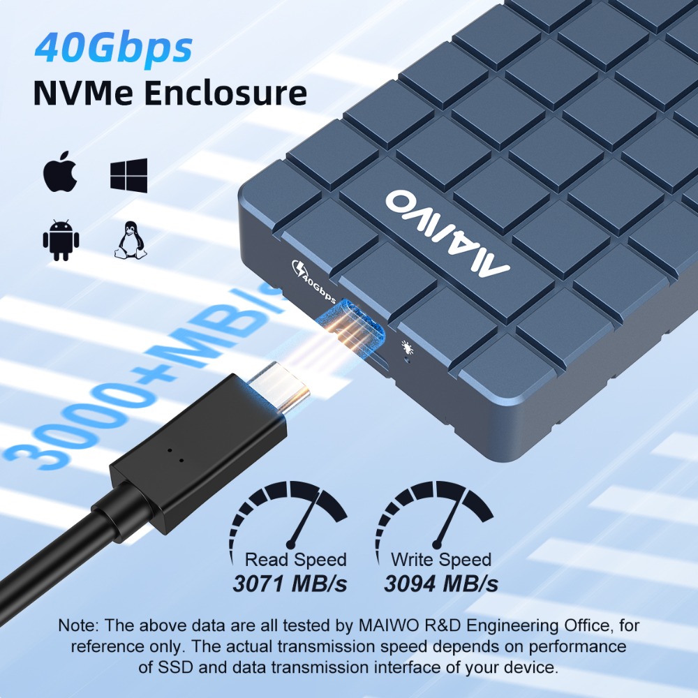 MAIWO USB 4.0 40Gbps M.2 NVMe SSD Enclosure Compatible M2 To Type-c 4.0 8TB Solid State Drive Case with Thunderbolt 4/3 Hard box. 