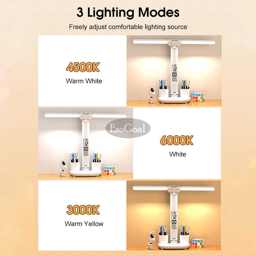 Esogoal Desk Lamp Double-head Table Lamps 3 Color Touch Dimming Nor-dic Lamp Desk Light College Dorm Bedroom Lamp Modern Table Lamp Eye Protection Lights Work And Study Table Lights. 