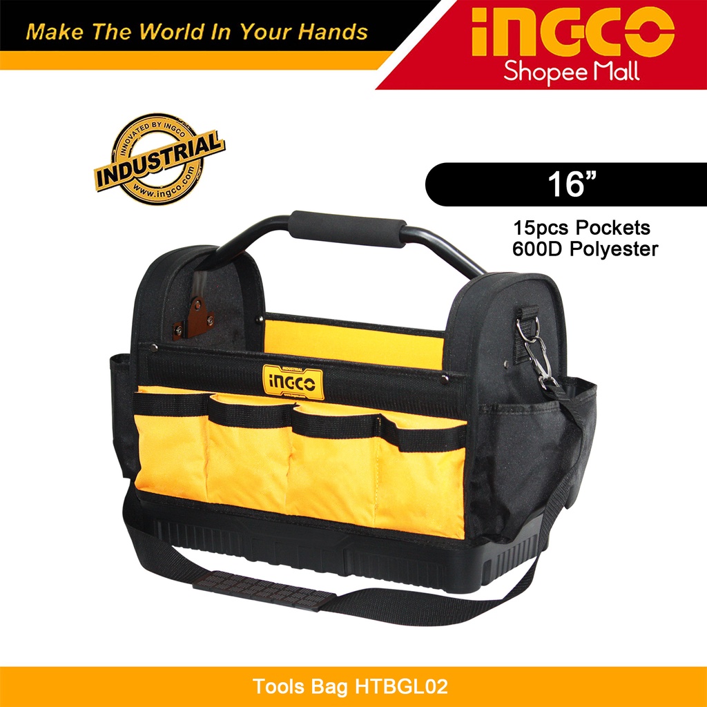 INGCO Tool Bag with 21pcs Pockets for tools and 1pcs Hanger for measuring tape HTBGL01. 