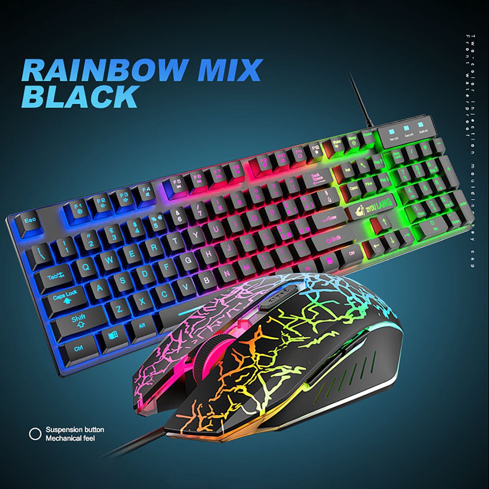 T13 Italian Layout Keyboard Mouse Set Rainbow Hybrid Light USB Wired Ergonomic 104Keys Gaming Keyboards Mice Teclado Mecánico. 