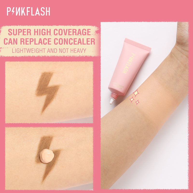 PinkFlash Foundation #4 Medium peach (Suitable for warm pink) OhMySelf Foundation Weightless Lasting All Day High Coverage Oil Control Matte - 25g. 
