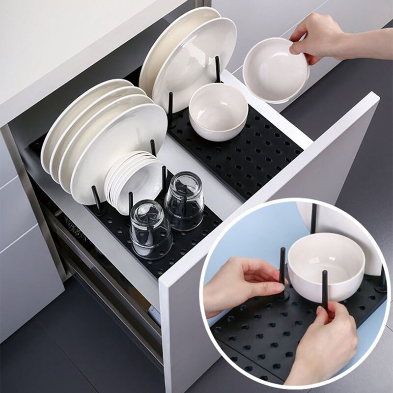 Plate Holder Shelf Bowl Rack Dish Storage Rack Pot Lid Tableware Sorting Racks Non-Slip Scalable Cup Kitchen drawer Organizer. 