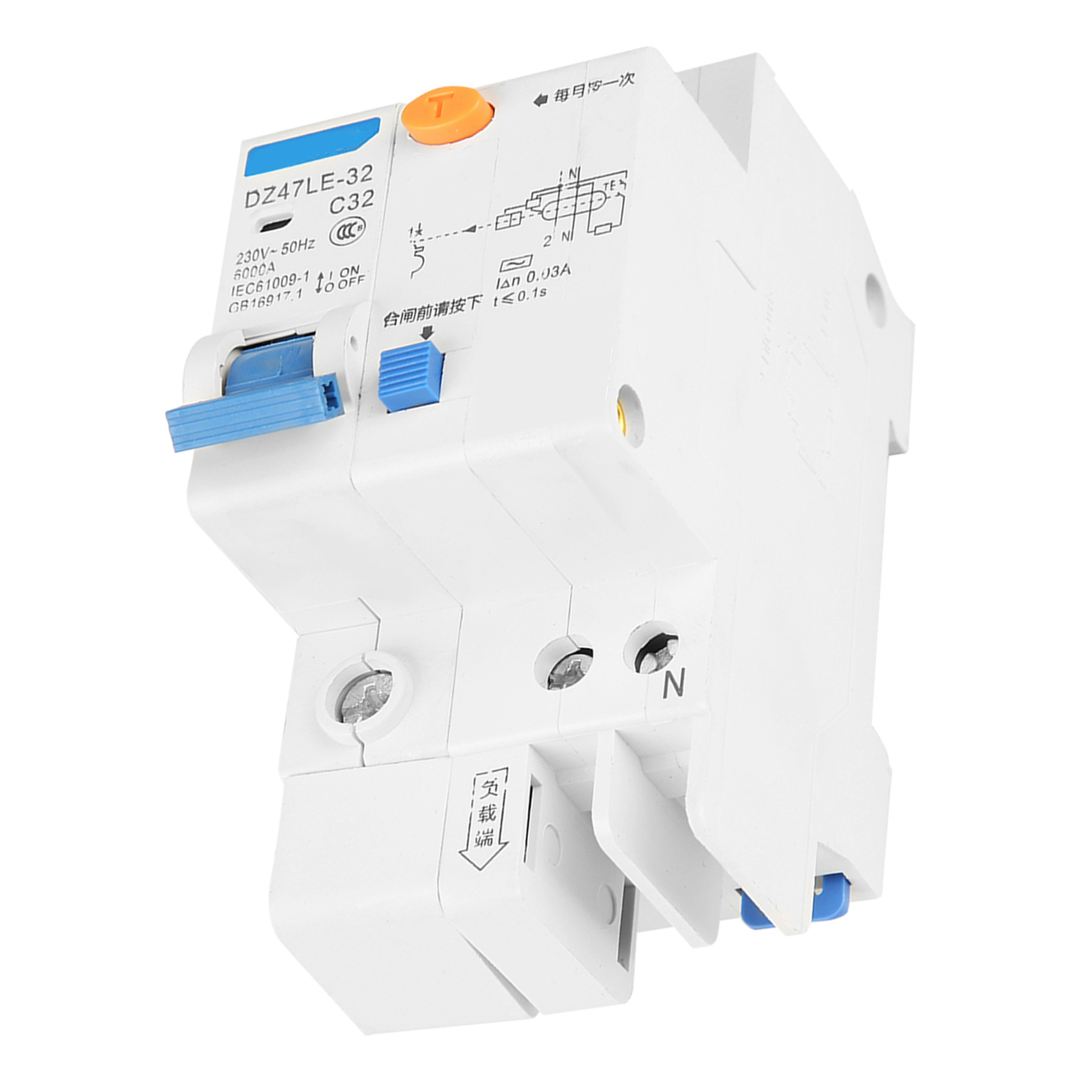 DZ47LE-32 1P+N C32 RCCB Residual Current Circuit Breaker 30mA 230/400V. 