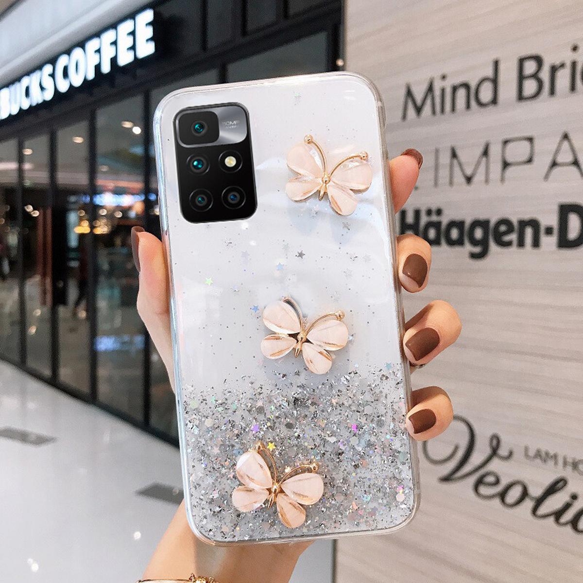 YUXING Cover Transparente Glitter per Xiaomi Redmi Note 11 4G / Redmi Note 11S 4G, Ragazze Donna Flora Motivo Custodia Bling Sottile, Antiurto Scintillante TPU Case (Purple