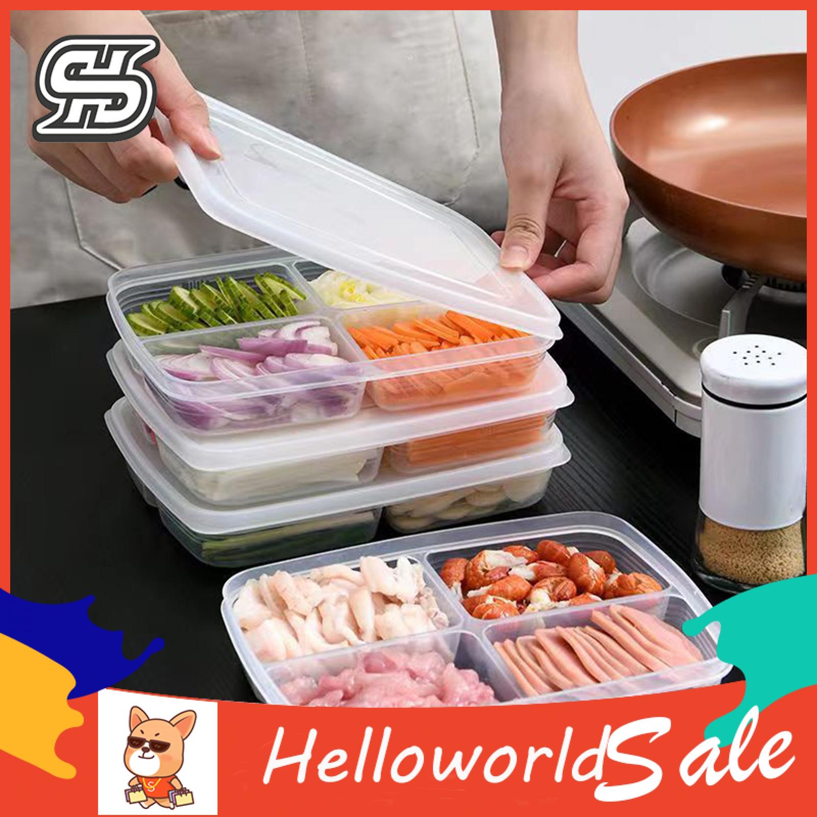 Clear Organizer Container 4 Compartment Leak-proof Food Storage Container with Lid for Meat Fruits Snacks Reusable Veggie Tray Box for Freshness Buyers' Choice Food Packaging Box. 