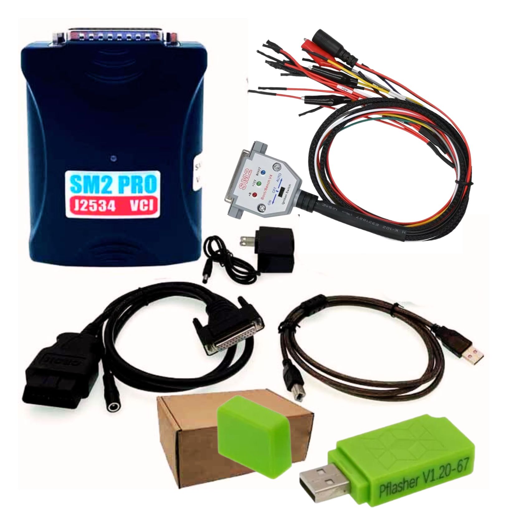 SM2 Pro J2534 Pass Thru VCI 2in1 Automobile Scanner & ECM TCM Programmer Read Write Tool Support Checksum and Pinout Diagram 67IN1 of Flash Bench OBD Mode Remote Install Service Online