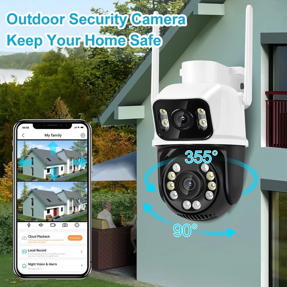 New 8MP 4K PTZ Wifi Camera Dual Lens with Dual Screen Ai Human Detect Auto Tracking Outdoor Surveillance Camera iCSee. 