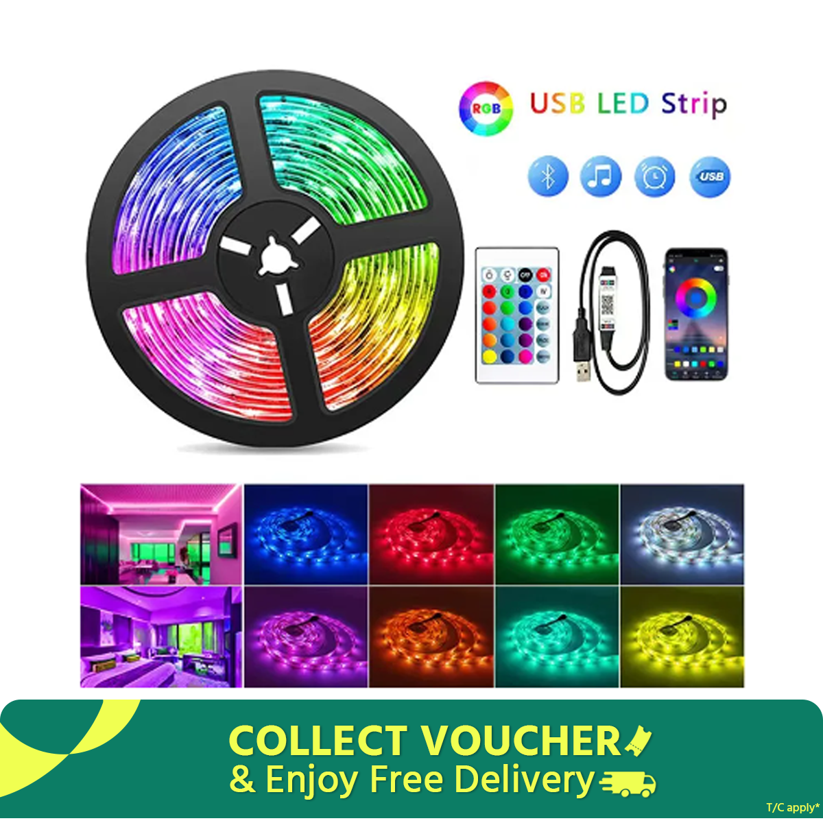 RBG Lights 2 Meter LED Light Strip RGB 5050 Color Changing LED Light Kit Super Bright Flexible Light Strip with 24keys Remote/Bluetooth App Control for Home Decor,Room Decor,Party Decoration TV Lighting Bedroom lighting Wall Lighting. 