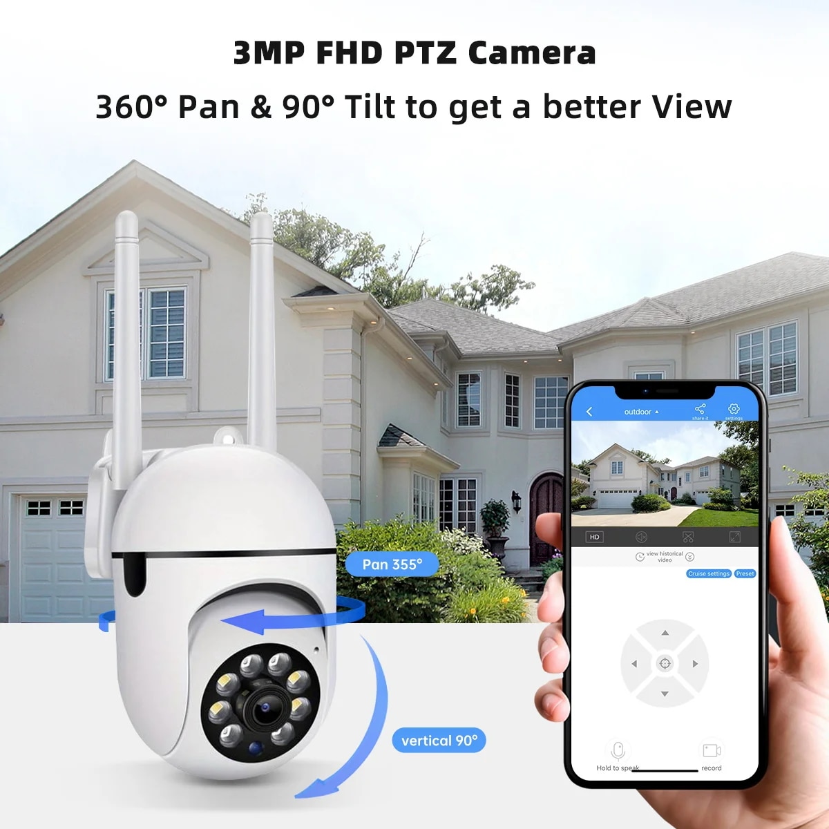 JOOAN 3MP PTZ IP Camera Color Night Auto Tracking CCTV IP WiFi Camera Security Camera Home Surveillance Camera Baby Monitor. 