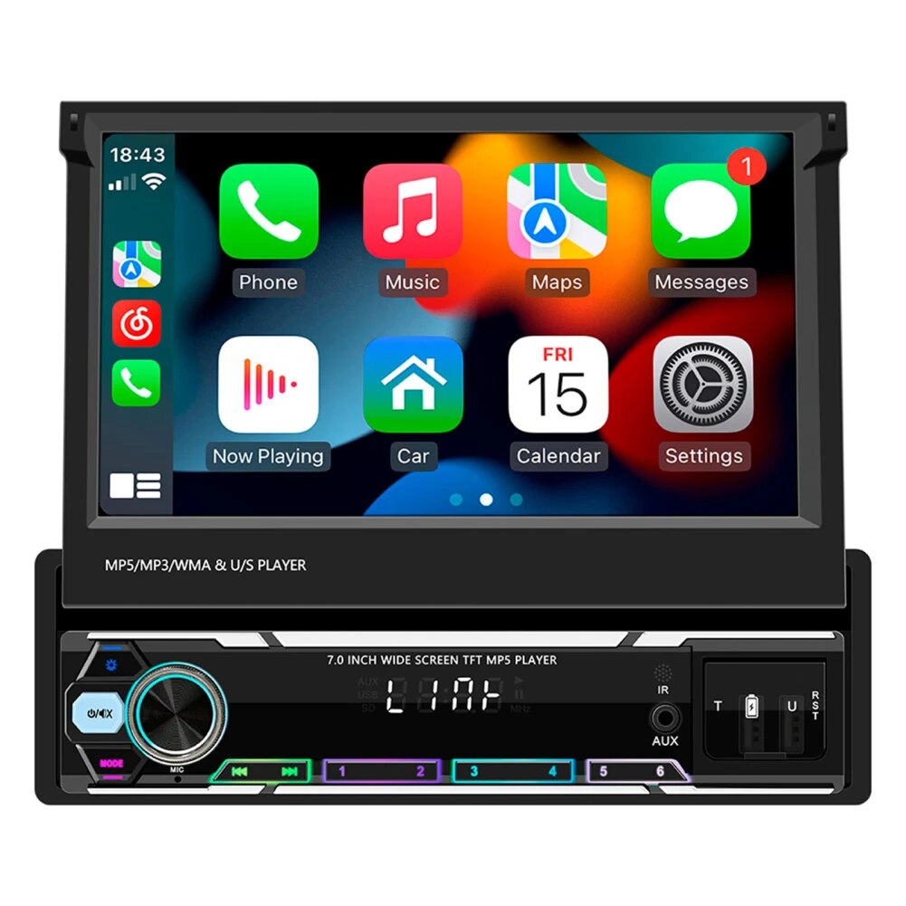 7 Car Stereo Radio Single Din Dynamic Lighting Touch Screen Player Compatible For IOS Auto Interaction System/Android Auto. 
