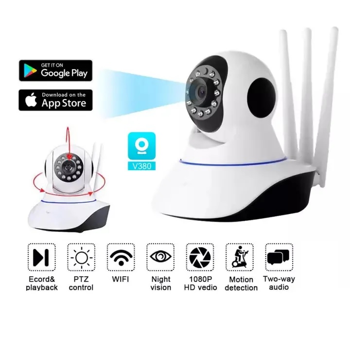 Wifi IP Camera V380 Pro Three Antenna With LAN Port Night Vision Smart Security CCTV Camera