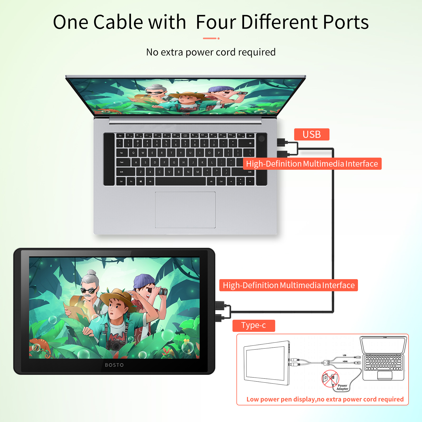 BOSTO 12HD-A H-IPS LCD Graphics Drawing Tablet Monitor 11.6 Inch Size 1366x768 Display 8192 Pressure Level Passive Technology with Tilt Function Support Windows MacOS USB-Powered Low Consumption Drawing Tablet with Interactive Stylus Pen. 