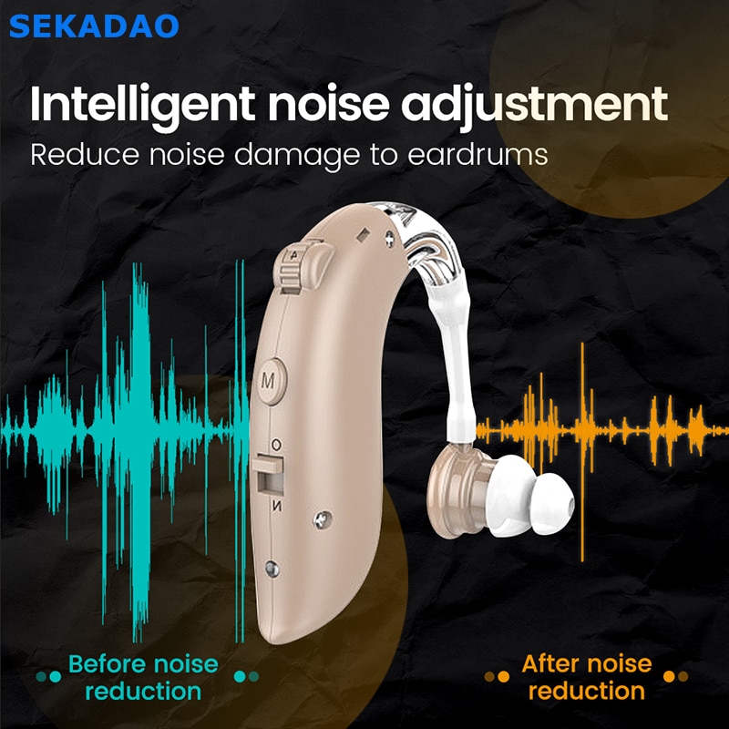 Mini Rechargeable Hearing Aid Digital BTE Hearing Aids Adjustable Tone Sound Amplifier Portable Deaf Elderly digital Hearing Aid  blue. 