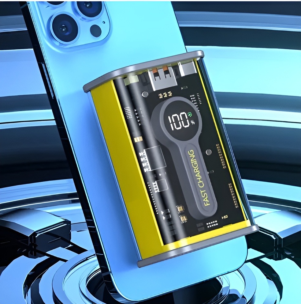 PD22.5W Nothing Power Bank Case Transparent Power Bank Fast Charging External Battery for Mobile and others Battery Charger (Without Battery) Used 2 cell 18650 model Li-ion battery. 