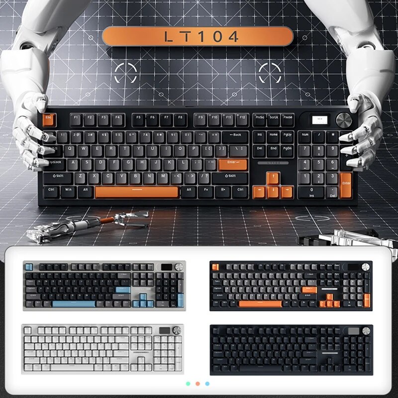 Langtu LT104 Wireless Mechanical Keyboard Screen Bluetooth Wired 3-Mode 104 Key RGB Backlit Hot Swap Office Gamer Keyboard Gift. 