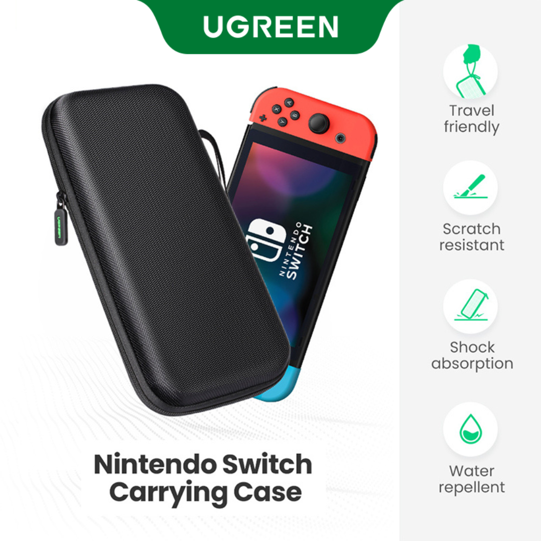 UGREEN Carrying Case for Nintendo Switch, W/ Carved Protective Foam Lining Shockproof Travel Case Bag for Nintendo Switch Console, Dock,Wall Charger, Grip and Joy-con, 20 Game Cards, Cables