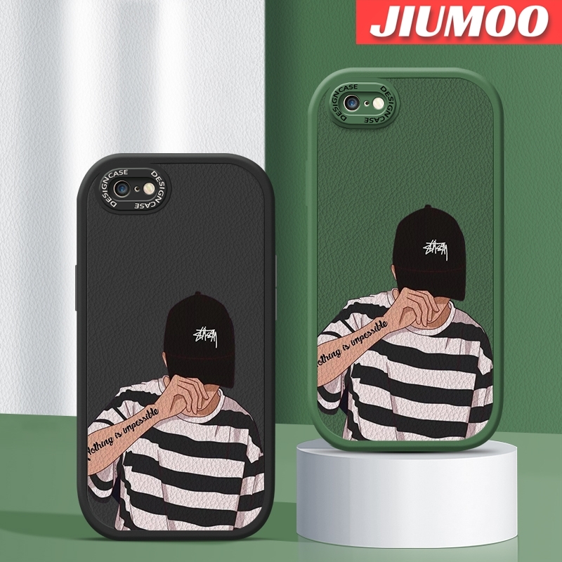 JIUMOO For iPhone 6 Plus iPhone 6s Plus Case Fashion Cool Tide Boy Men Thin New Design Leather Soft Back Cover Camera Protection Cases Shockproof Casing. 