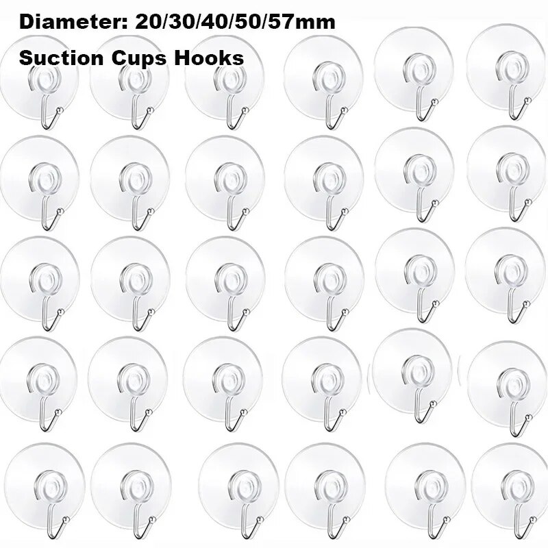 10/5Pcs Suction Cup Hooks 20/30/40/50/57mm Transparent Suction Cups With Hooks For Kitchen Bathroom Windows Glass Wall Hanger