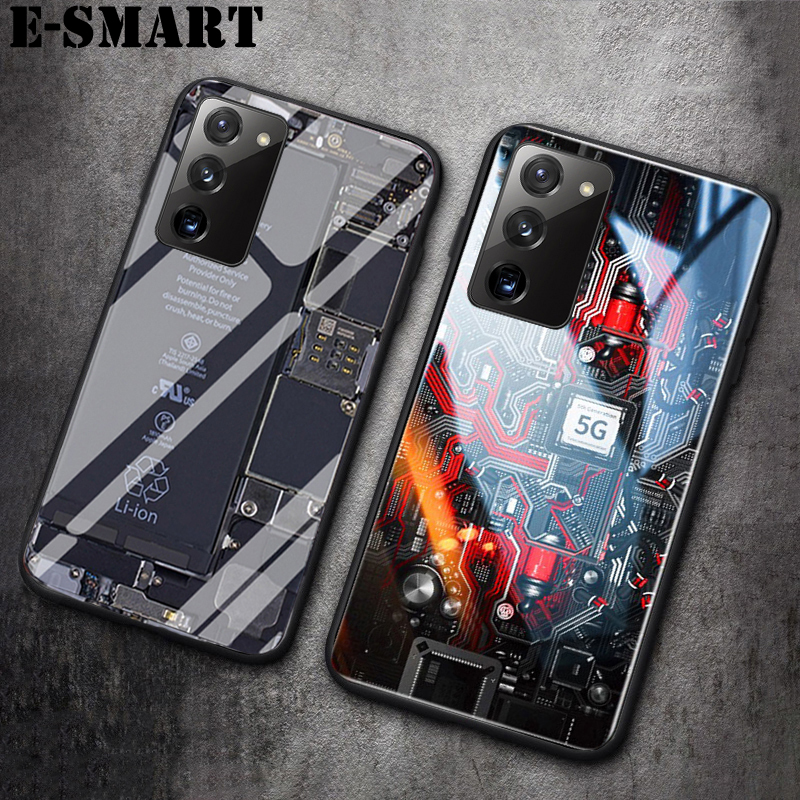 For Samsung Galaxy S20 Case Explorer Version Theme Back Cover Tempered Glass Protector Back Cover for Samsung S20 Back Cover Clear Circuit Board Design Full Coverage For s. 