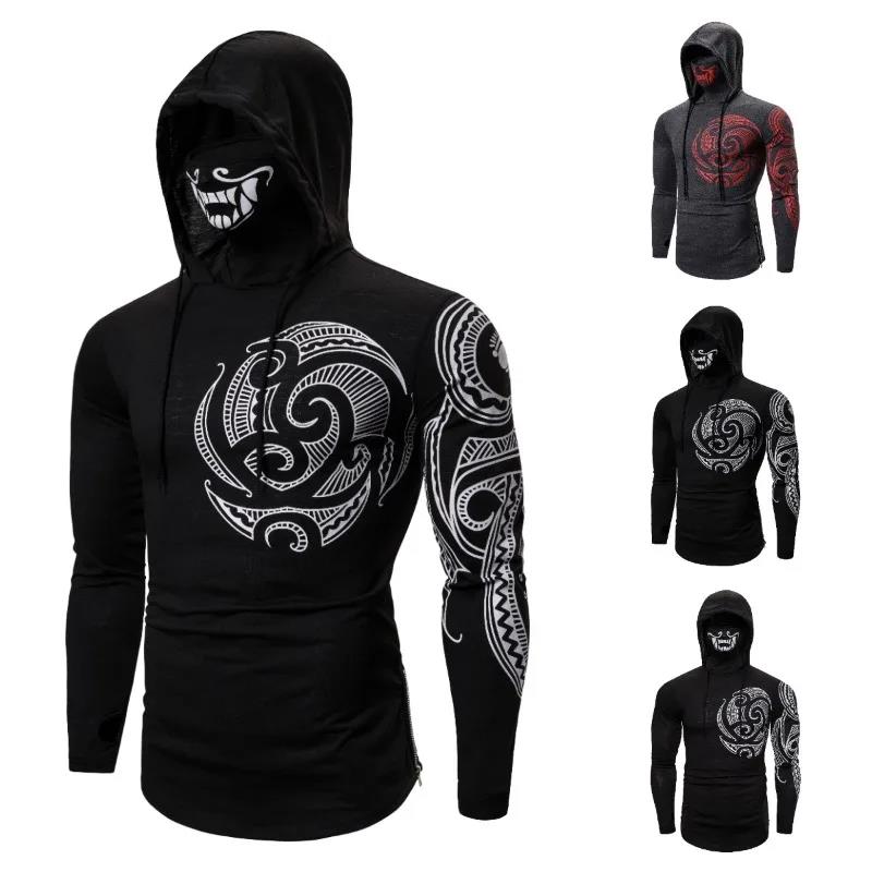 Autumn New Hooded Fashionable Street Style Hoodie Halloween Mask Print Design Ninja Sweatshirt Men Clothing. 