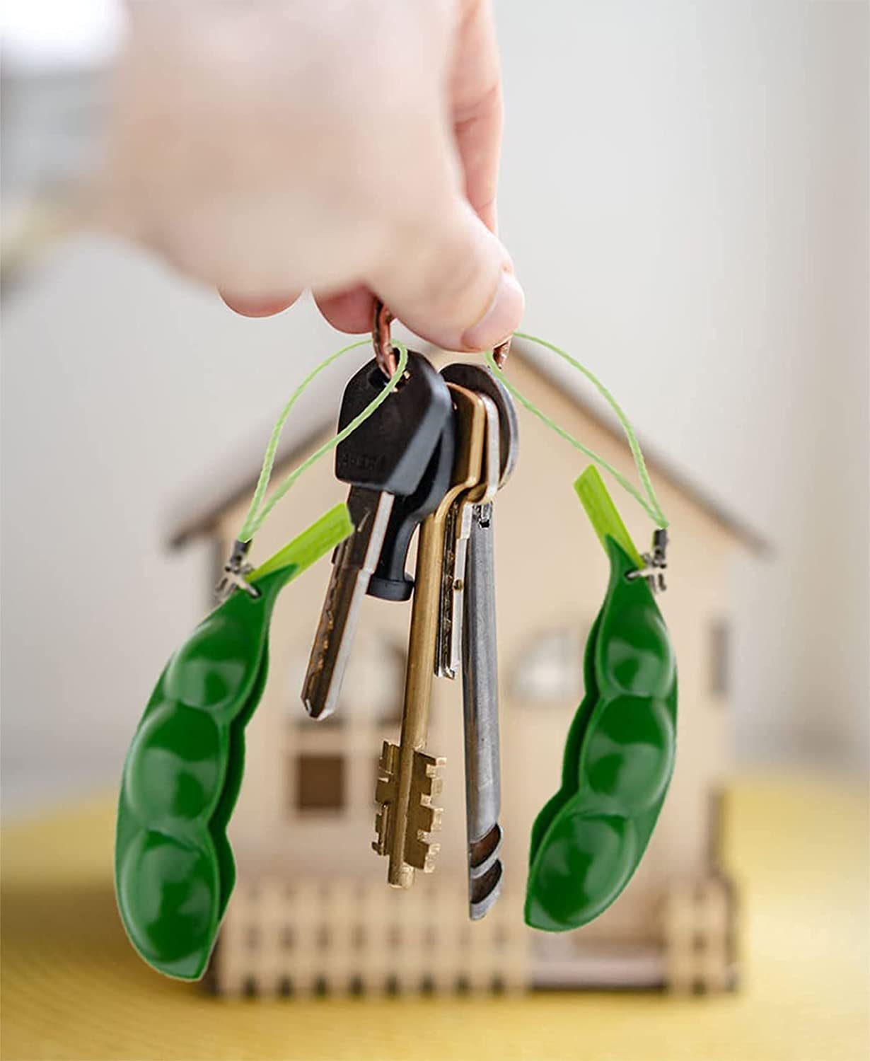 Fidget Toys Squeeze-a-Bean Soybean Stress Relieving Keychain Keyring Phone Chain Pendants. 