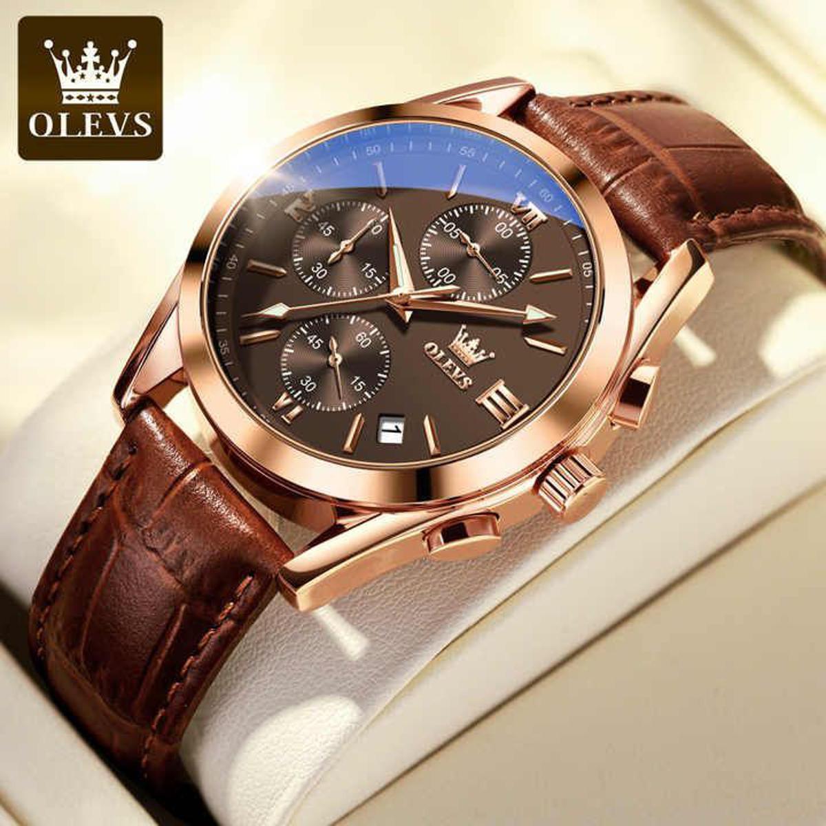 OLEVS 2872 Watch For Men Waterproof Business Dress Analog Quartz Calendar Wristwatch Luxury Brand Date Sport Leather Luminous Clock - Watch