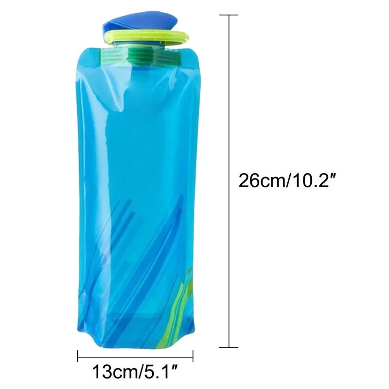 Foldable Water Bottles Plastic Water Pouch Flexible Reusable Travel Bottle Soft Flask Water Bag with Carabiner Clip. 