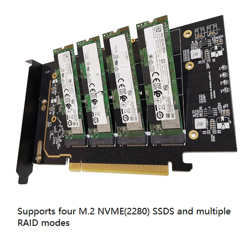 2X M.2 NVME to PCIe 4.0 X16 Adapter Card, Supports 4 NVMe M.2 2280, Supports Bifurcation Raid