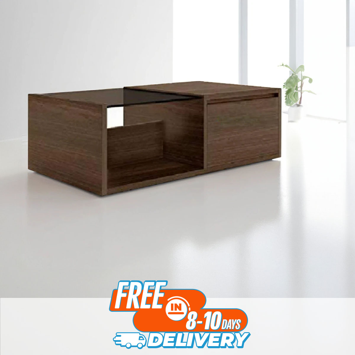 Thick Glass Tea Table With Drawer Simple Design Engineering Wood Coffee Table with Glass Top for Home & Office
