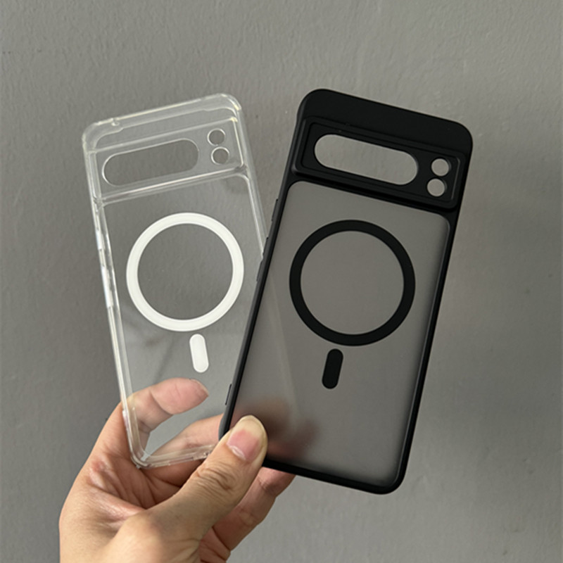 Transparent Shockproof PC+TPU Magsafe Case For Google Pixel 8 Pro Pixel8 Pro Frosted Magnetic Wireless Charging Phone Back Cover