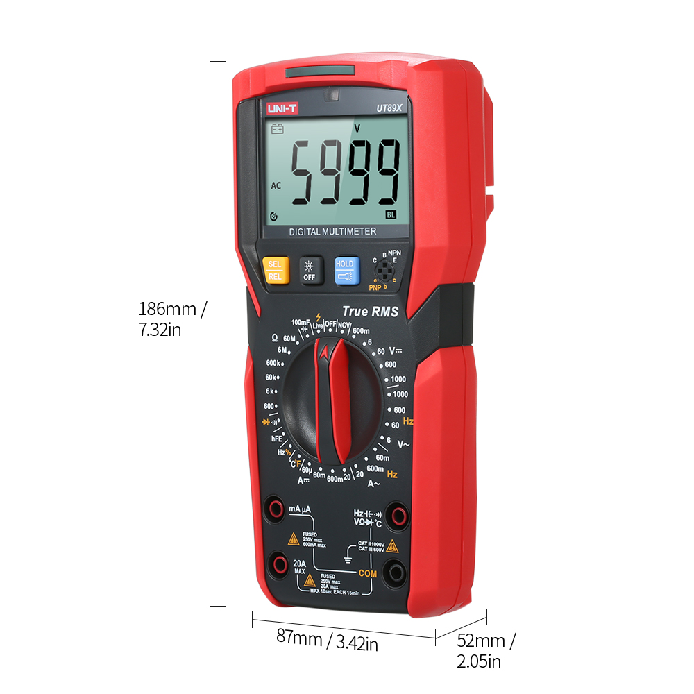 UT89X Digital Multimeter High Accuracy Handheld Mini Universal Meter 6000 Counts LCD Display True RMS Measure AC/DC Voltage Current Resistance Capacitance Temperature Diode Tester. 
