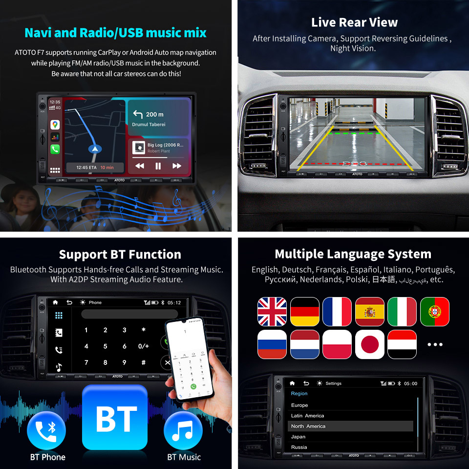 ATOTO F7WE 7 Double Din Car Multimedia Player Wireless Carplay Screen Display Android Auto Bluetooth Radio 2 Din Car Play Stereo. 