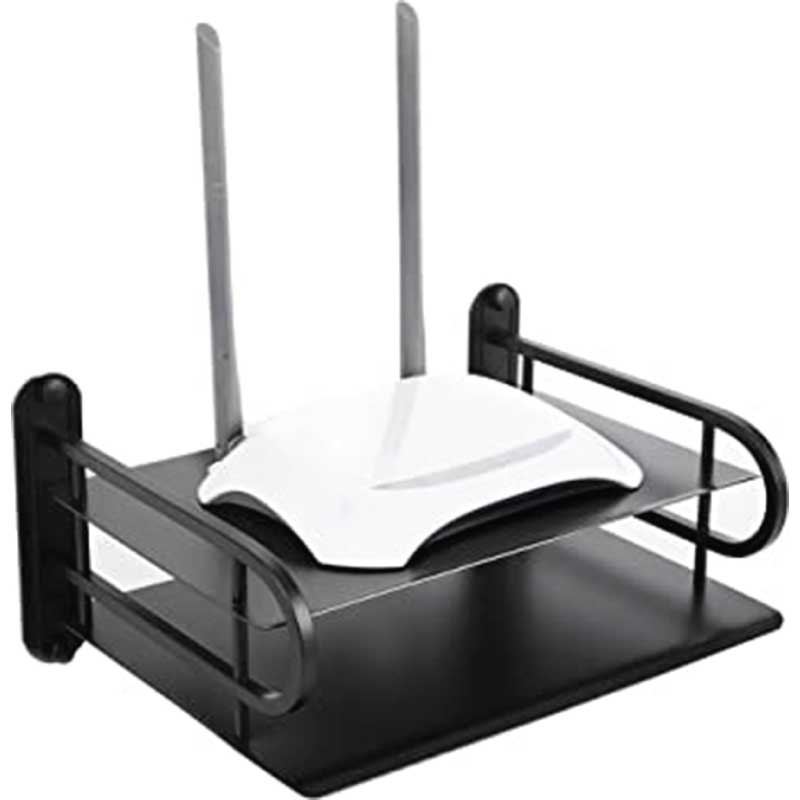 Double Layer Wall Mounted Iron Heated Black Metal WiFi Router Stand. 